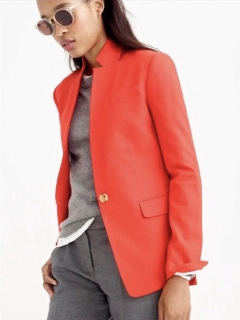 J. Crew Regent Blazer in Wool Flannel Bright Red Orange Size 14 Tall